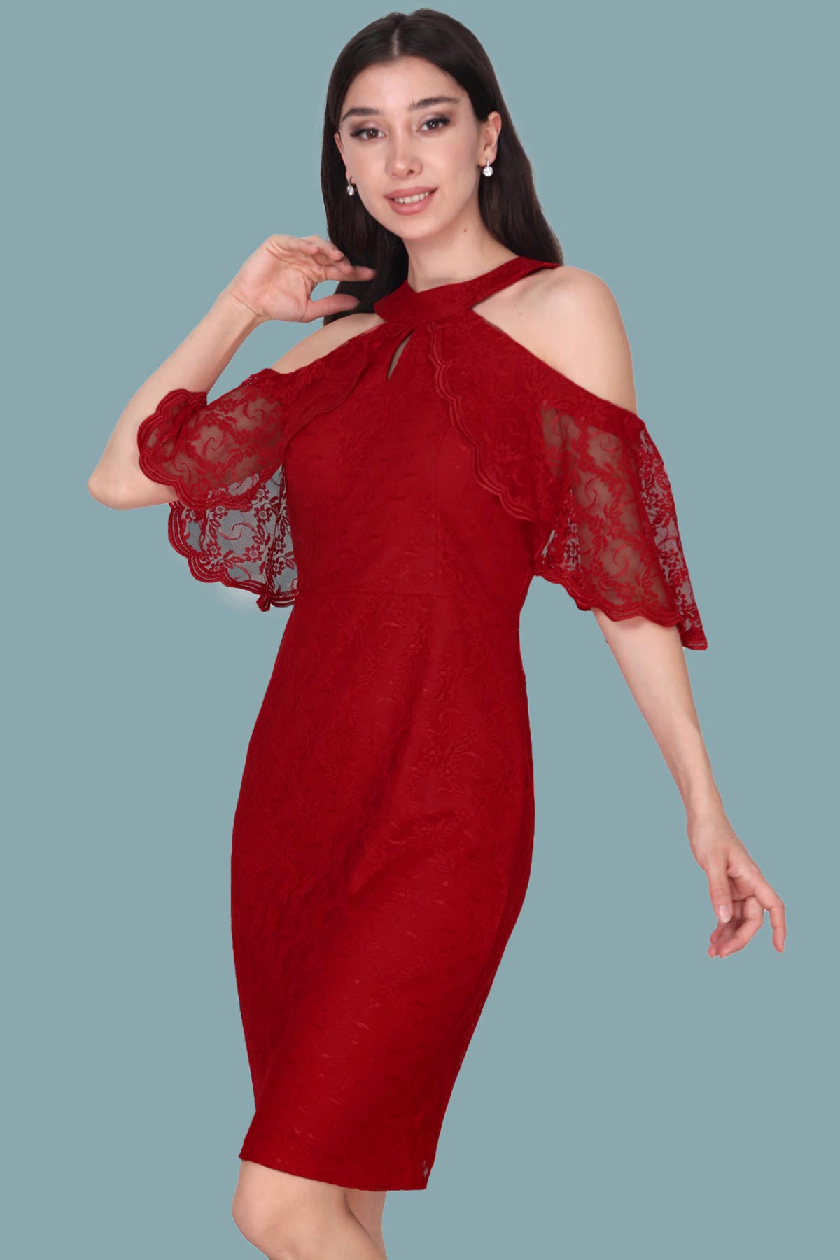 Women's evening dress midi dress with lace details - NELB0588D5153KRZ