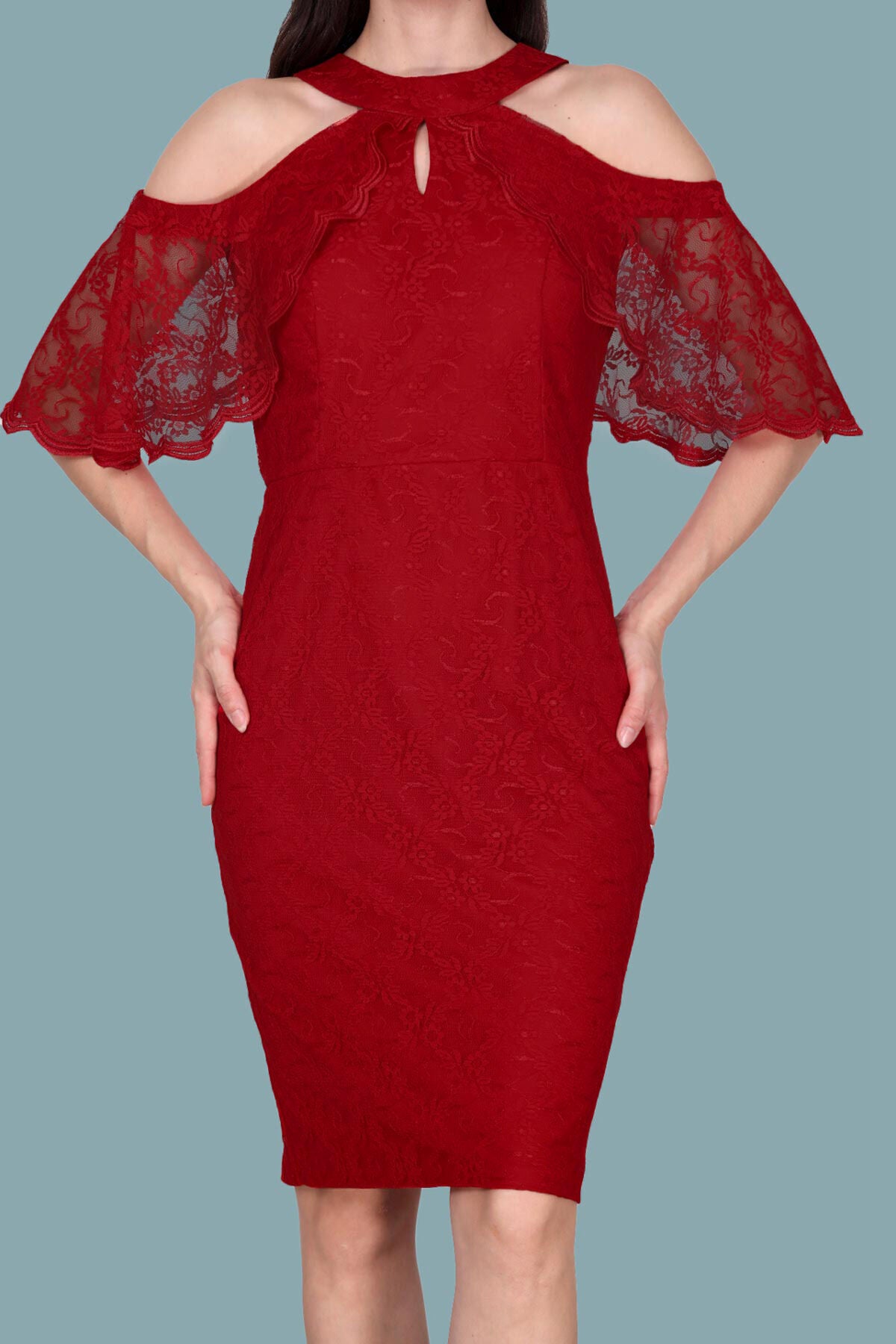 Women's evening dress midi dress with lace details - NELB0588D5153KRZ