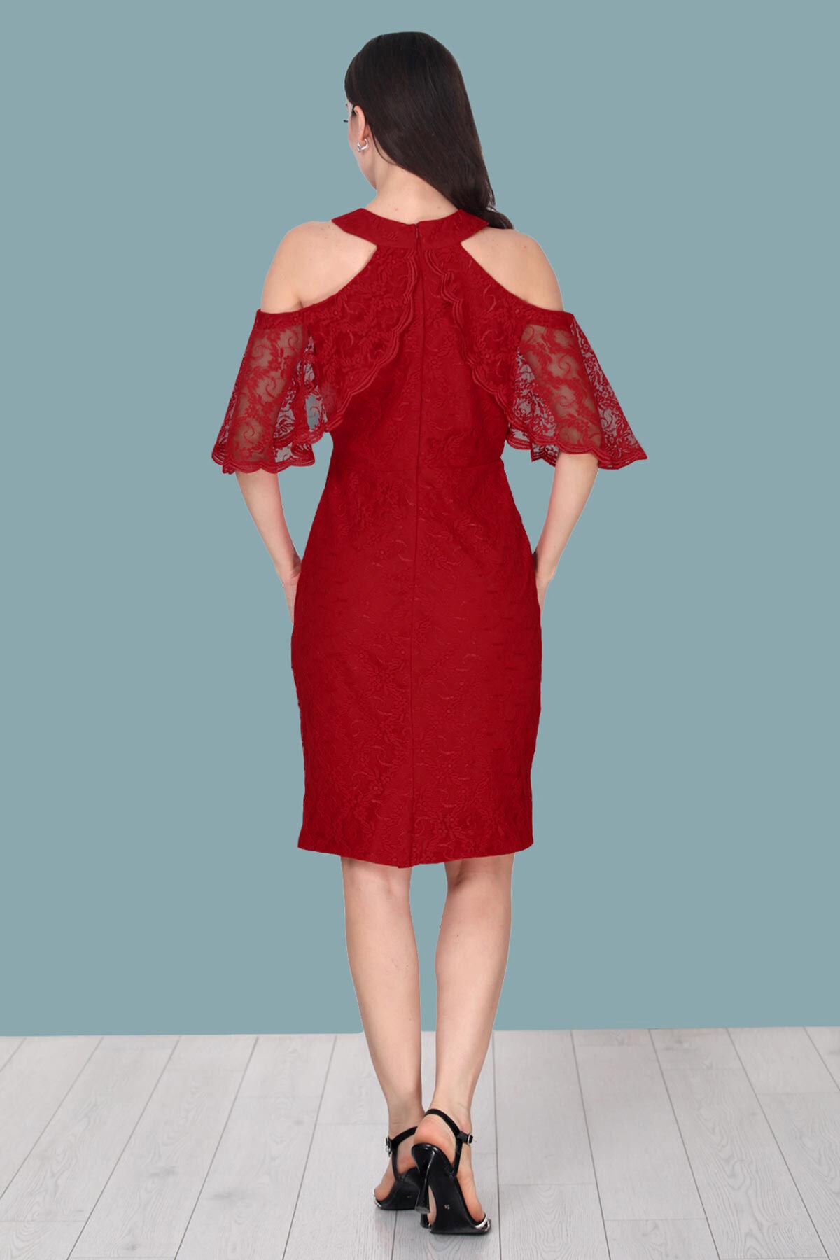 Women's evening dress midi dress with lace details - NELB0588D5153KRZ