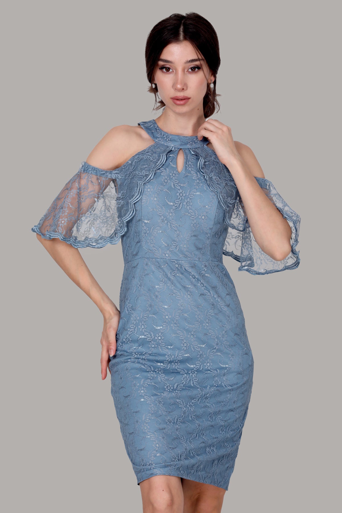 Dames midi-jurk, zomerjurk met kanten details - NELB0588D5153MVİ