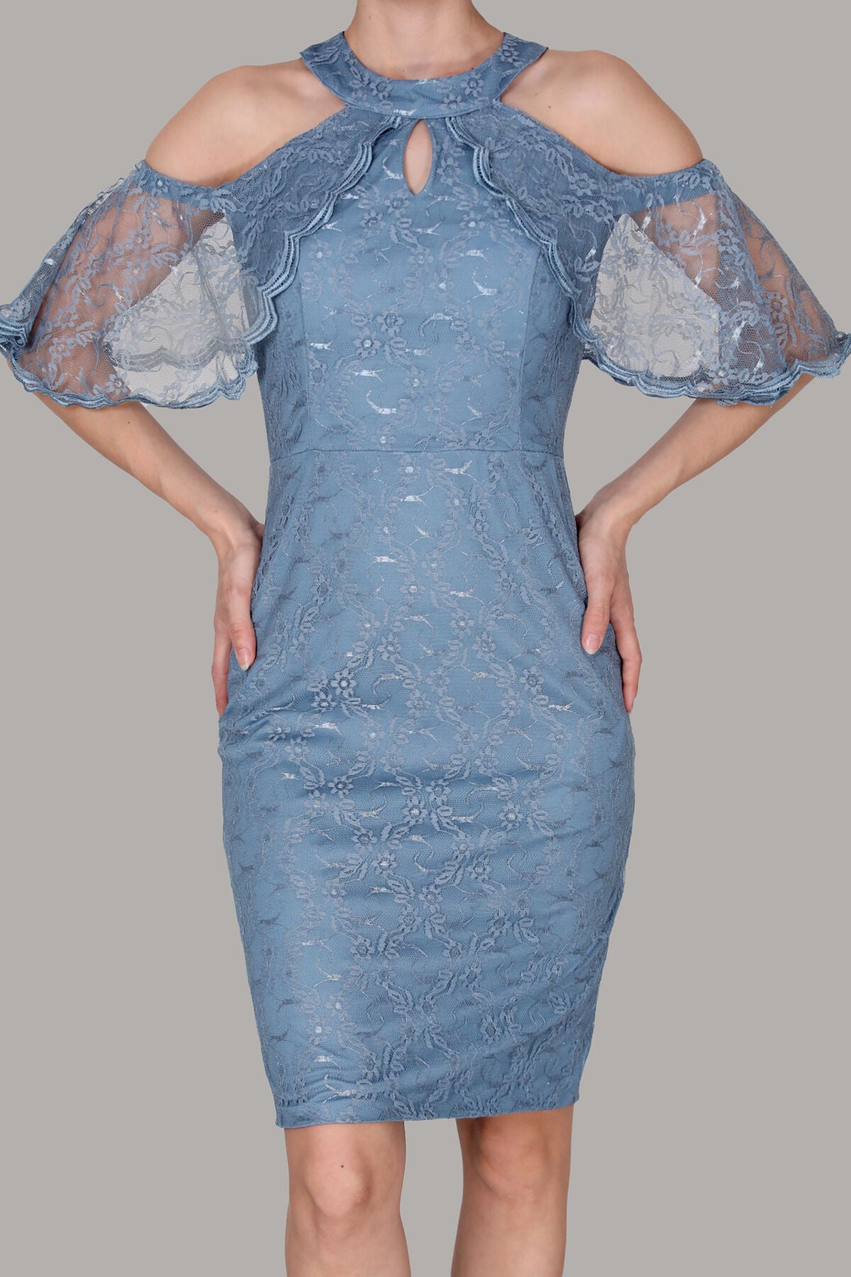 Dames midi-jurk, zomerjurk met kanten details - NELB0588D5153MVİ