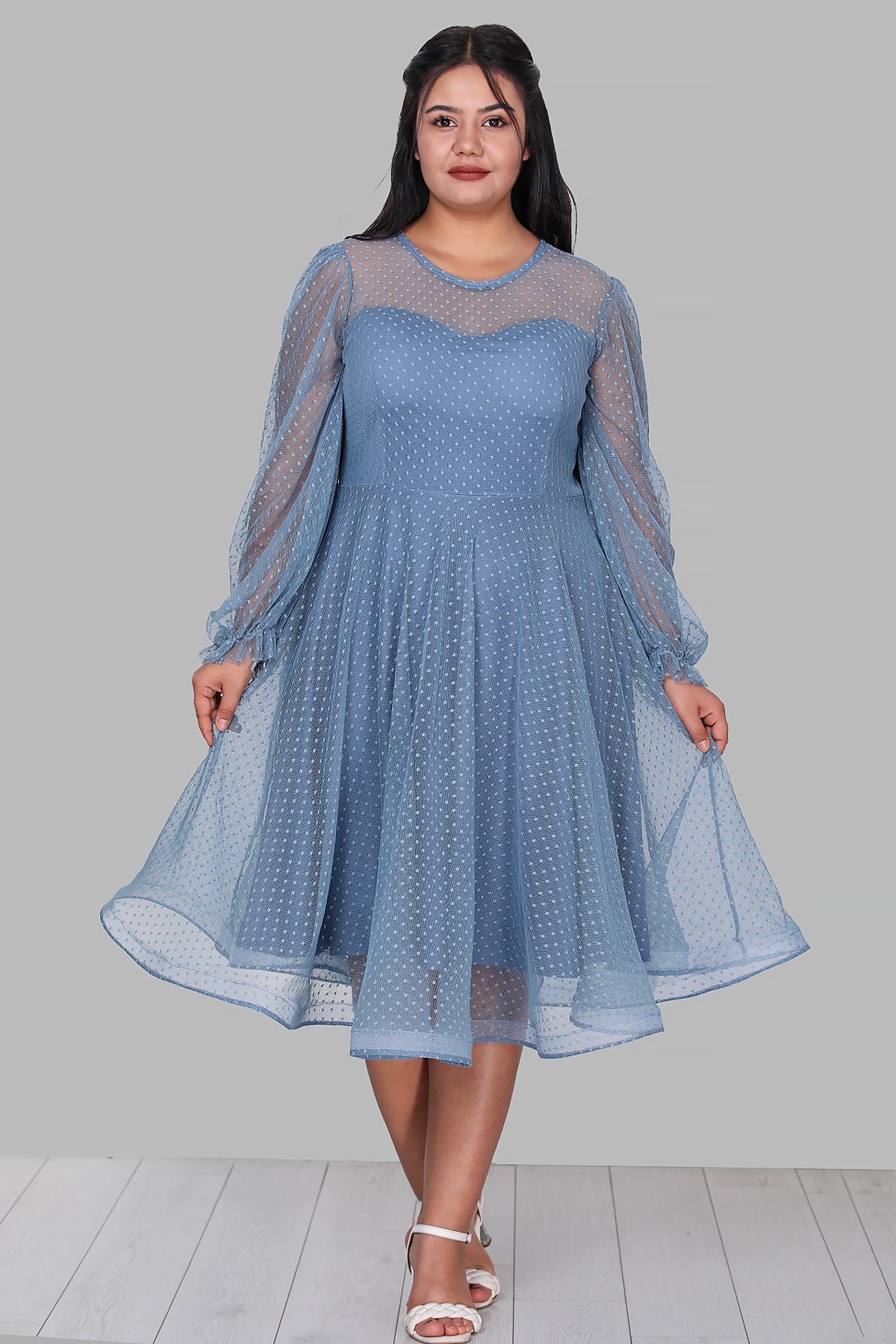 Dames midi-jurk zomerjurk voor grote maten - NELB0588D5154MVİ