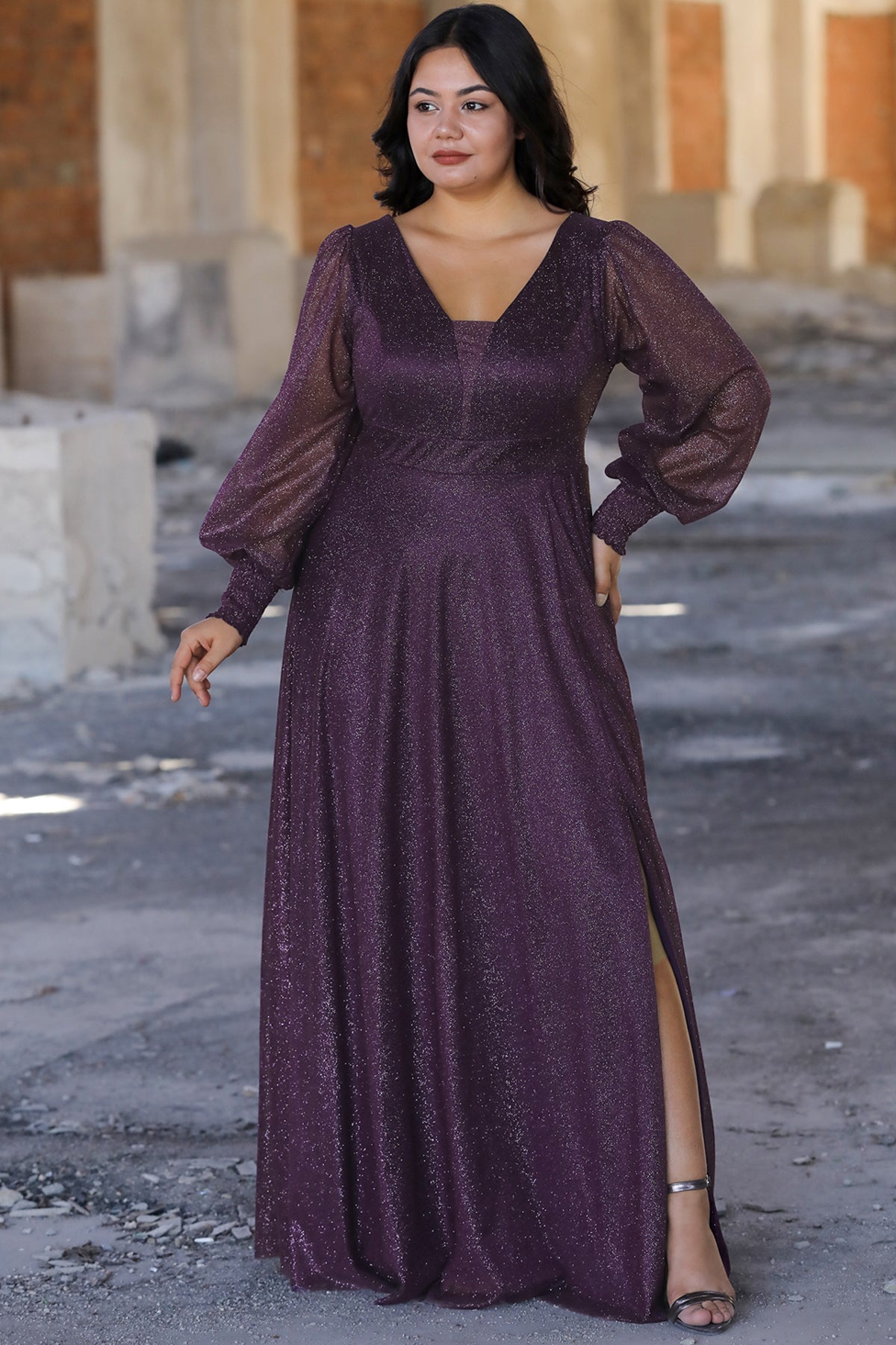 Langes Maxikleid Sommerkleid für große Größen - NELB0588D5158MOR