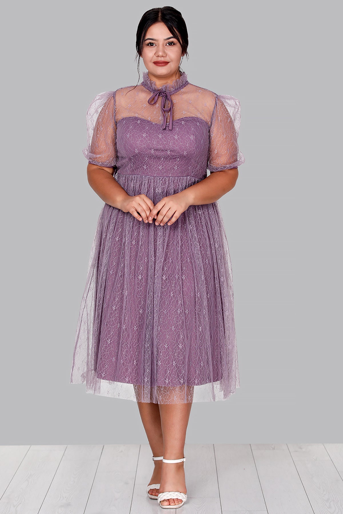 Damen Midikleid Sommerkleid für große Größen - NELB0588D5163LİL