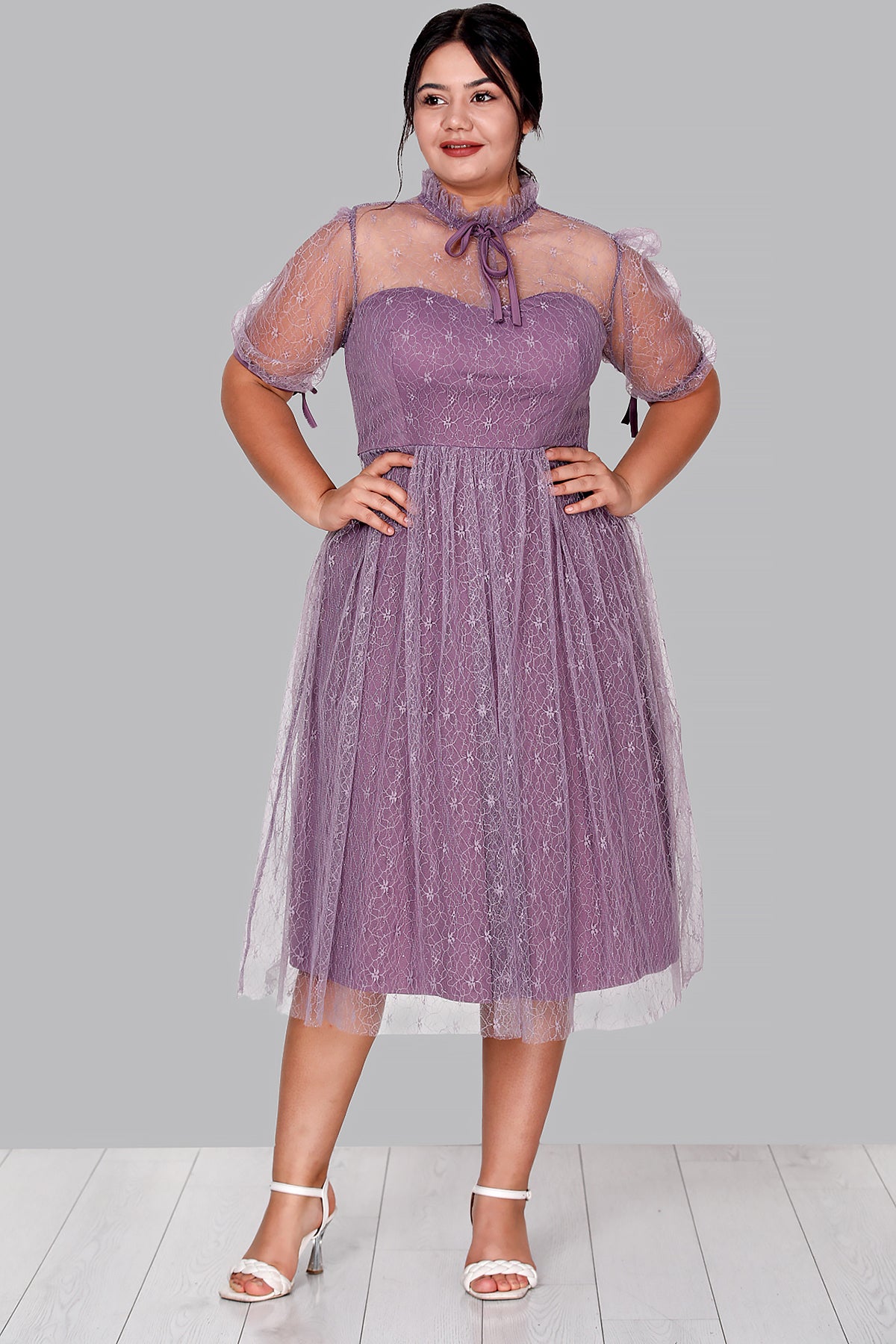 Damen Midikleid Sommerkleid für große Größen - NELB0588D5163LİL