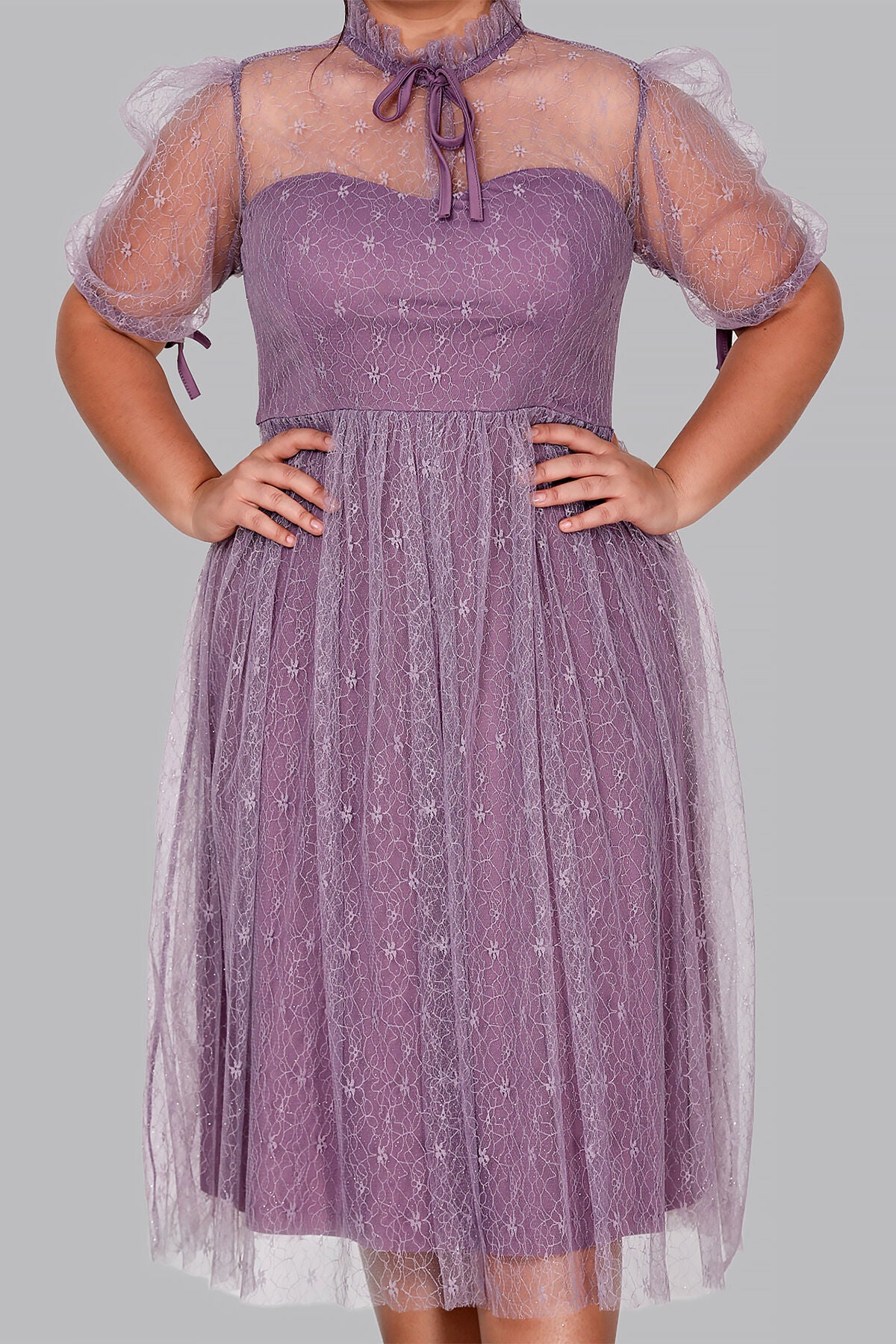 Damen Midikleid Sommerkleid für große Größen - NELB0588D5163LİL