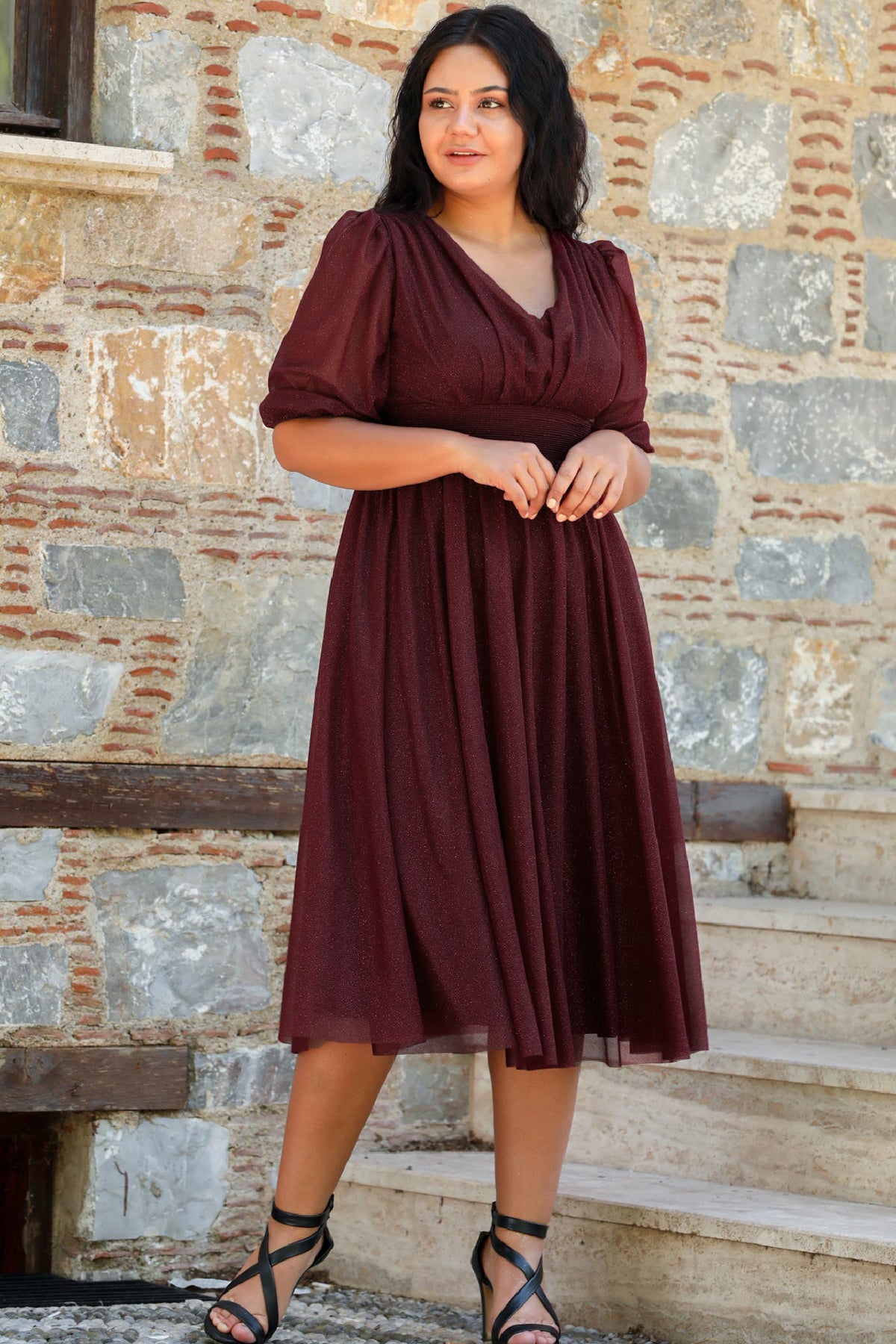 Damen Midikleid Sommerkleid für große Größen - NELB0553D8848BRD