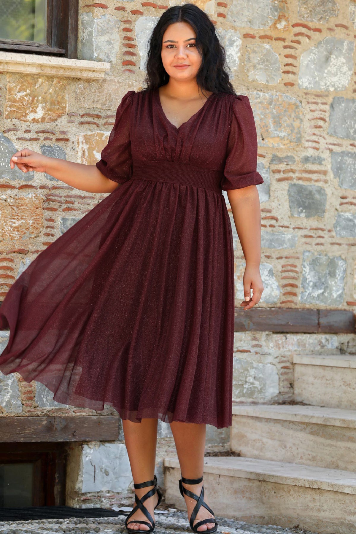 Damen Midikleid Sommerkleid für große Größen - NELB0553D8848BRD