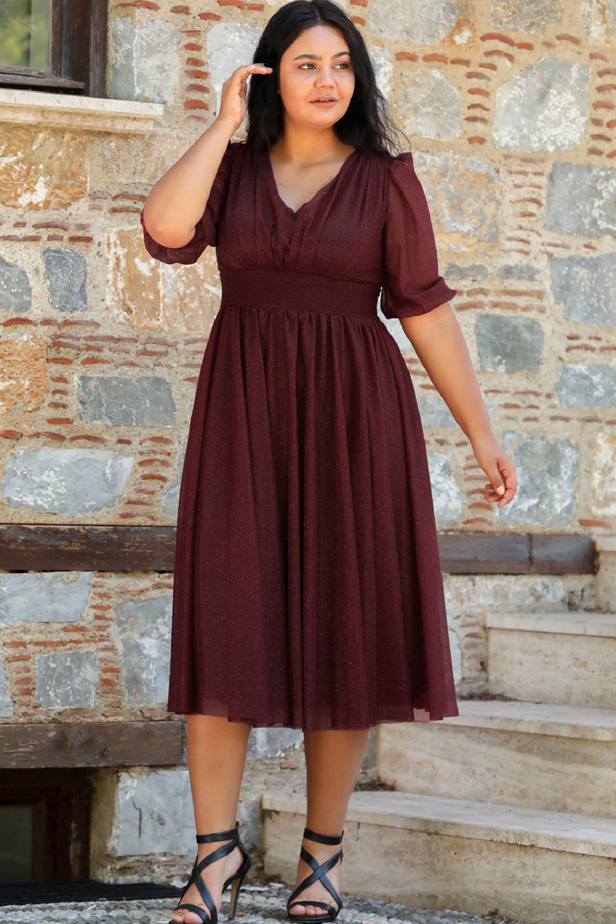 Damen Midikleid Sommerkleid für große Größen - NELB0553D8848BRD