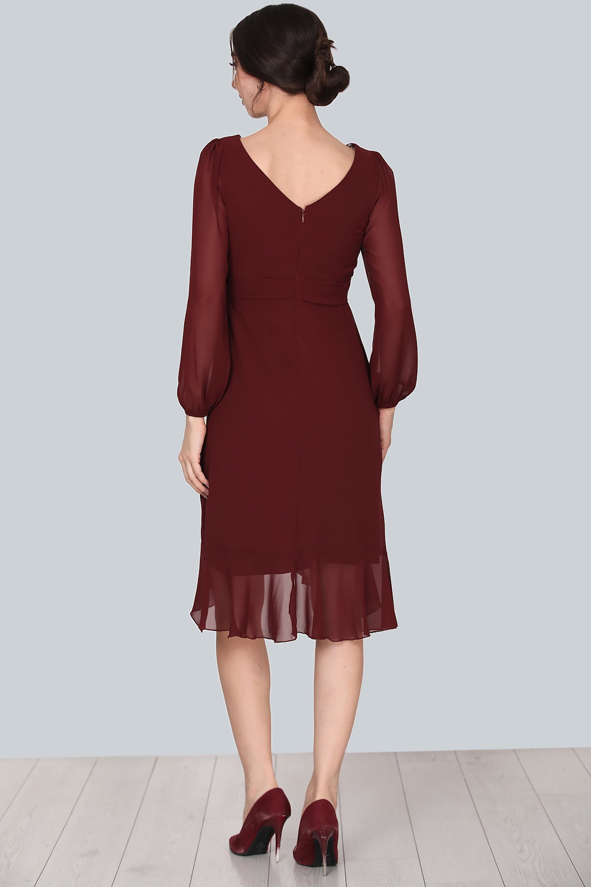 Midi-jurk van chiffon voor dames - NELB0063D2142BRD