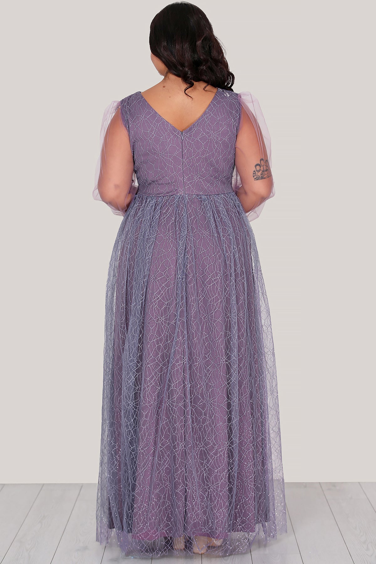 Langes Abendkleid Maxikleid für große Größen - NELB0588D5160LİL