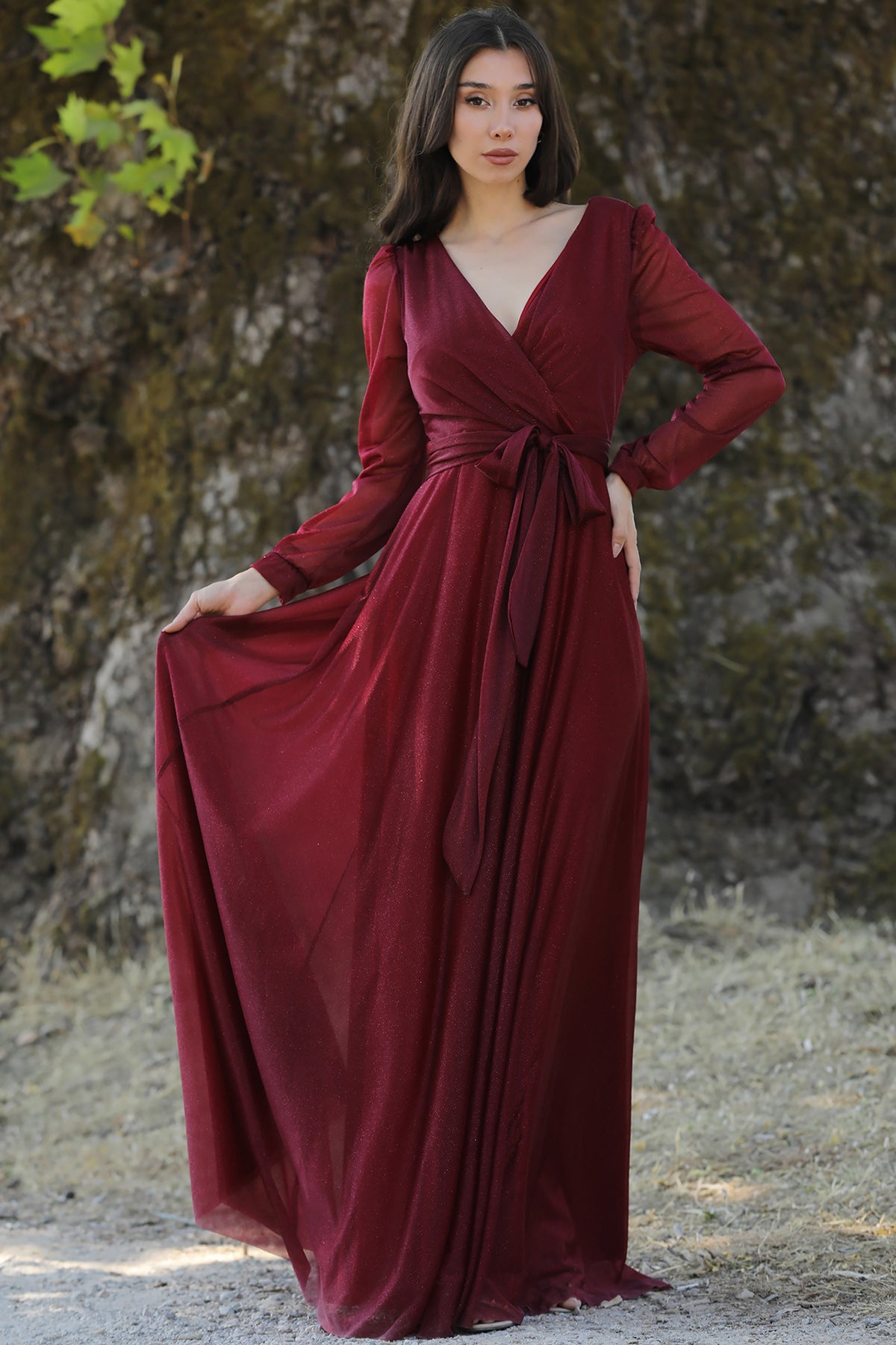 Langes Maxikleid Sommerkleid für Damen mit Gürtel  - NELB0588D5162BRD