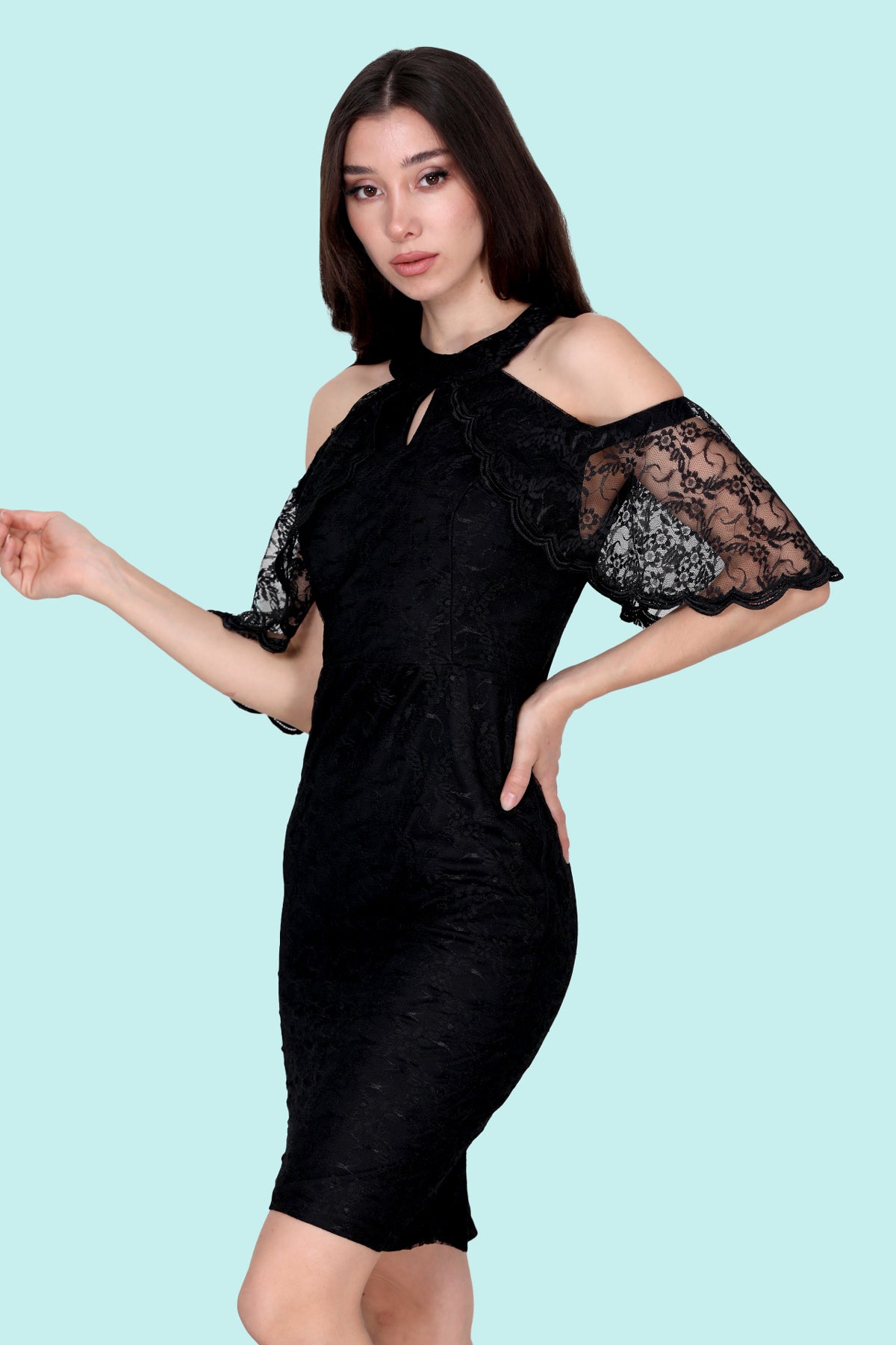 Damen Abendkleid Midikleid mit Spitzendetails - NELB0588D5153SYH