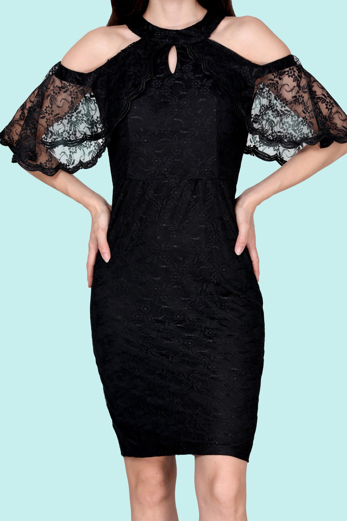 Damen Abendkleid Midikleid mit Spitzendetails - NELB0588D5153SYH