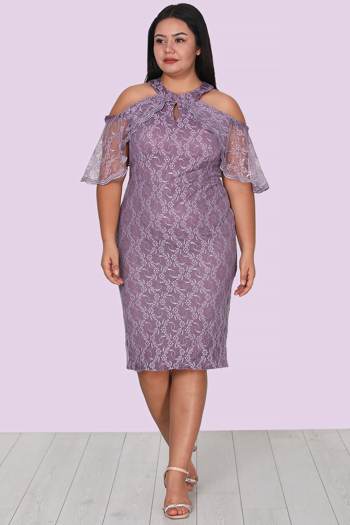 Dames avondjurk midi-jurk voor grote maten - NELB0588D5134LİL