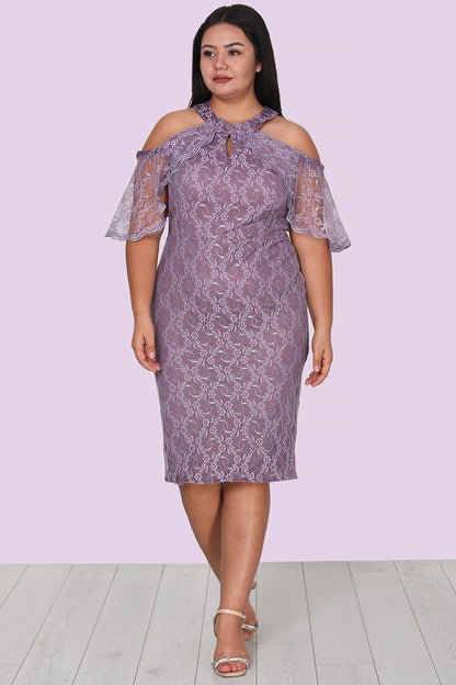 Dames avondjurk midi-jurk voor grote maten - NELB0588D5134LİL