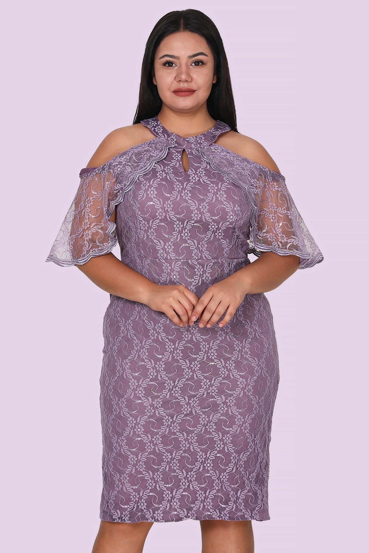 Dames avondjurk midi-jurk voor grote maten - NELB0588D5134LİL