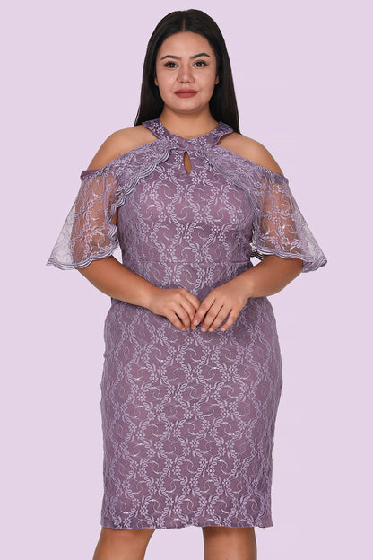 Dames avondjurk midi-jurk voor grote maten - NELB0588D5134LİL