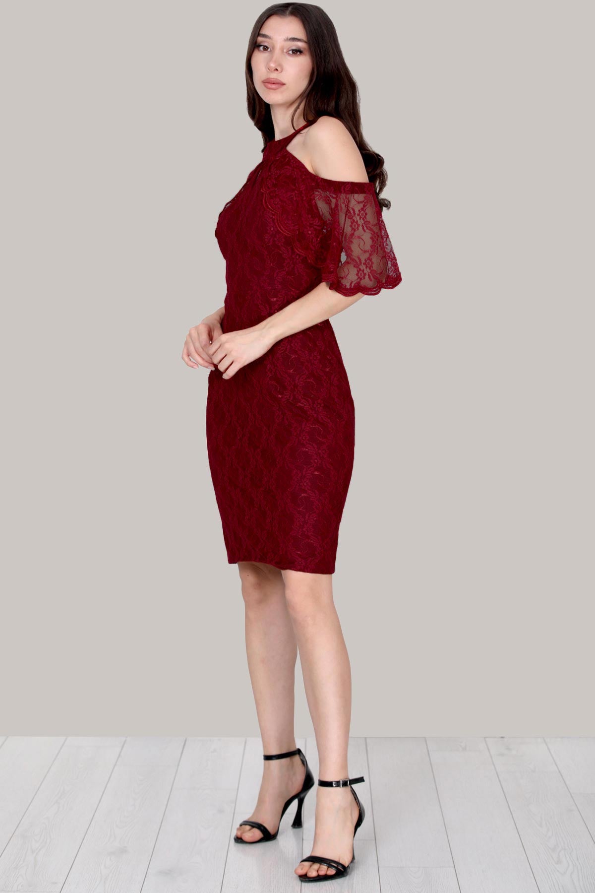 Midi-avondjurk voor dames met kanten details - NELB0588D5153BRD