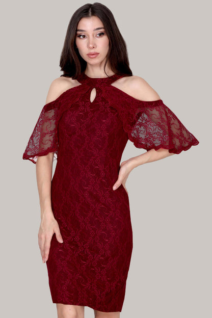 Midi-avondjurk voor dames met kanten details - NELB0588D5153BRD