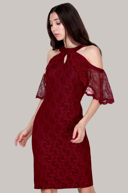 Midi-avondjurk voor dames met kanten details - NELB0588D5153BRD