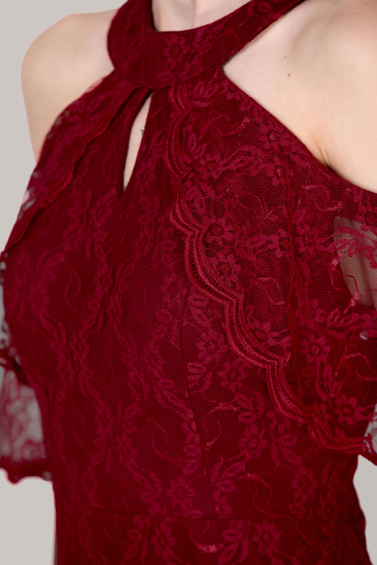 Midi-avondjurk voor dames met kanten details - NELB0588D5153BRD