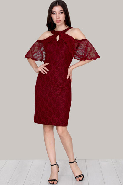 Midi-avondjurk voor dames met kanten details - NELB0588D5153BRD