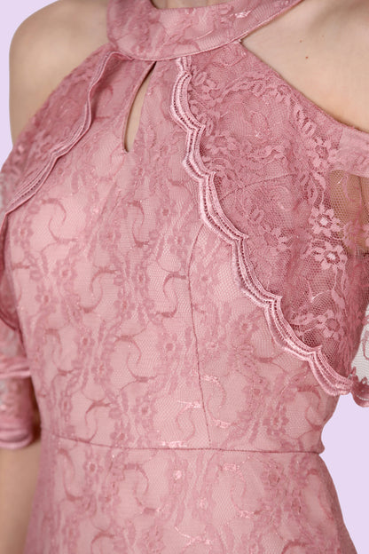 Dames avondjurk midi-jurk met kanten details - NELB0588D5153GÜL