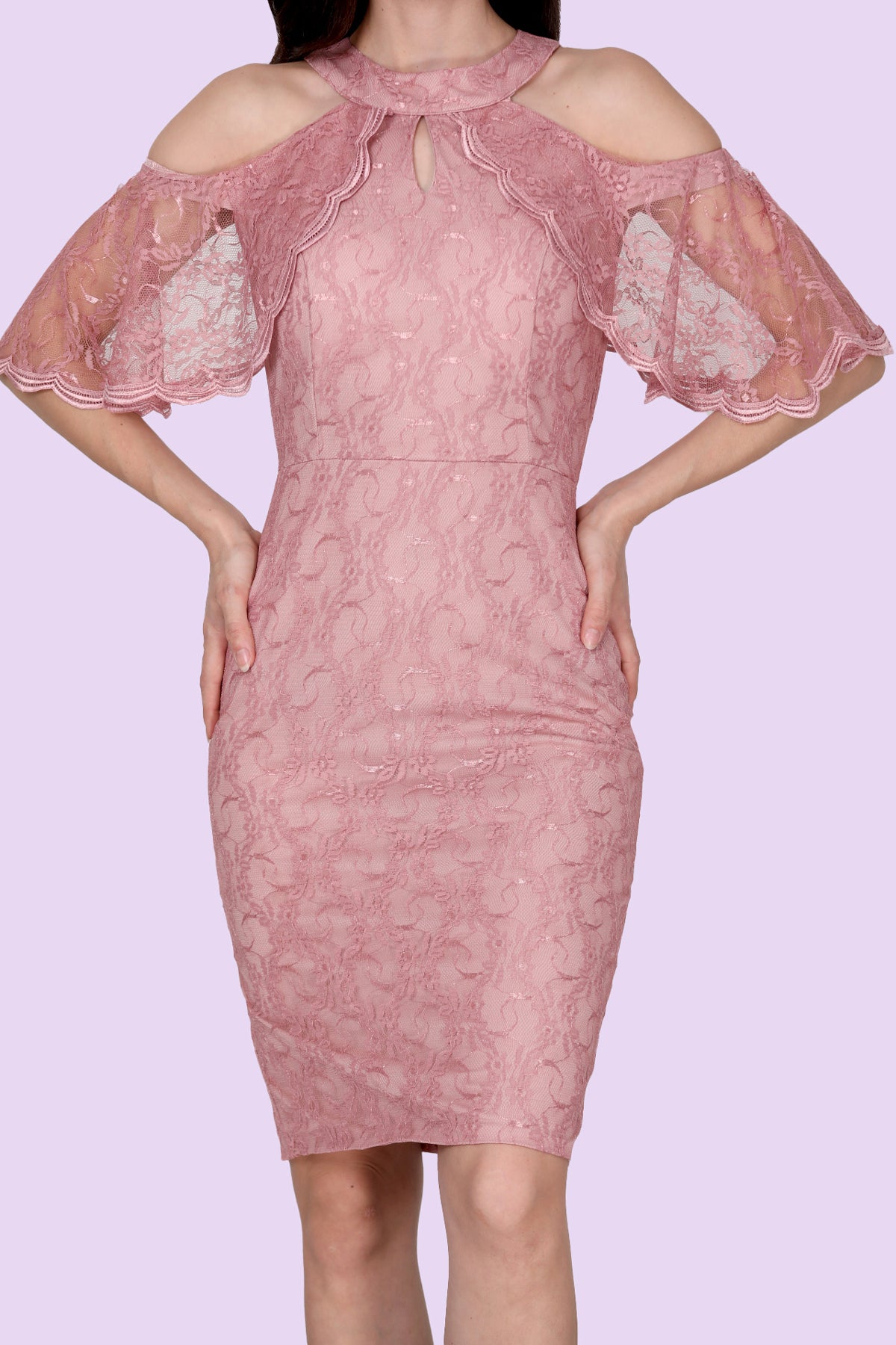 Dames avondjurk midi-jurk met kanten details - NELB0588D5153GÜL