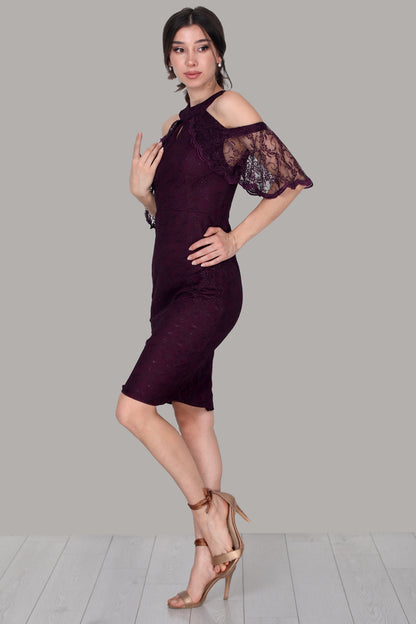 Midi-avondjurk voor dames met kanten details - NELB0588D5153K-M