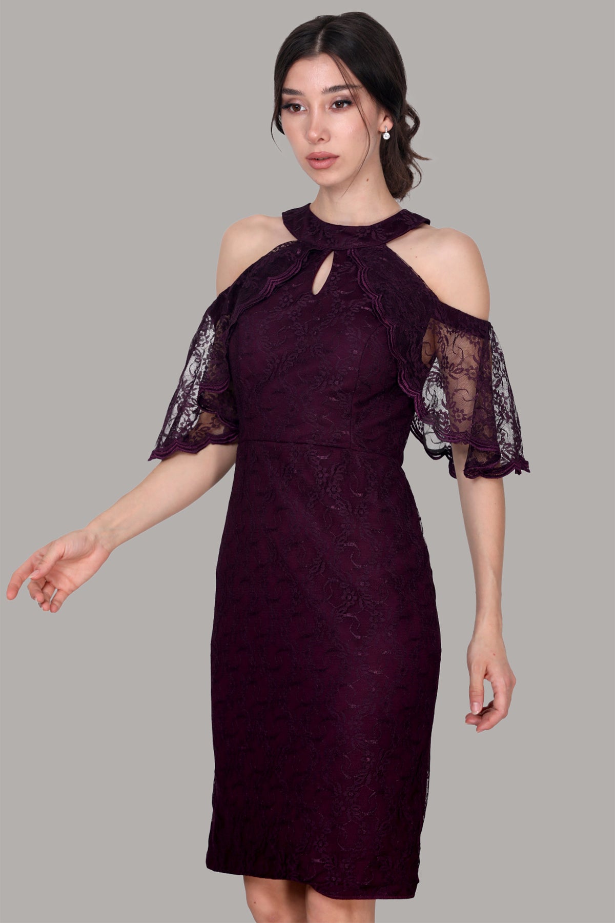 Midi-avondjurk voor dames met kanten details - NELB0588D5153K-M