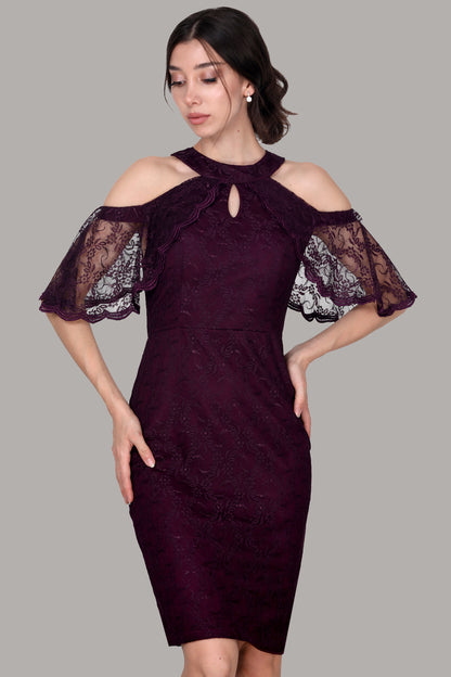 Midi-avondjurk voor dames met kanten details - NELB0588D5153K-M