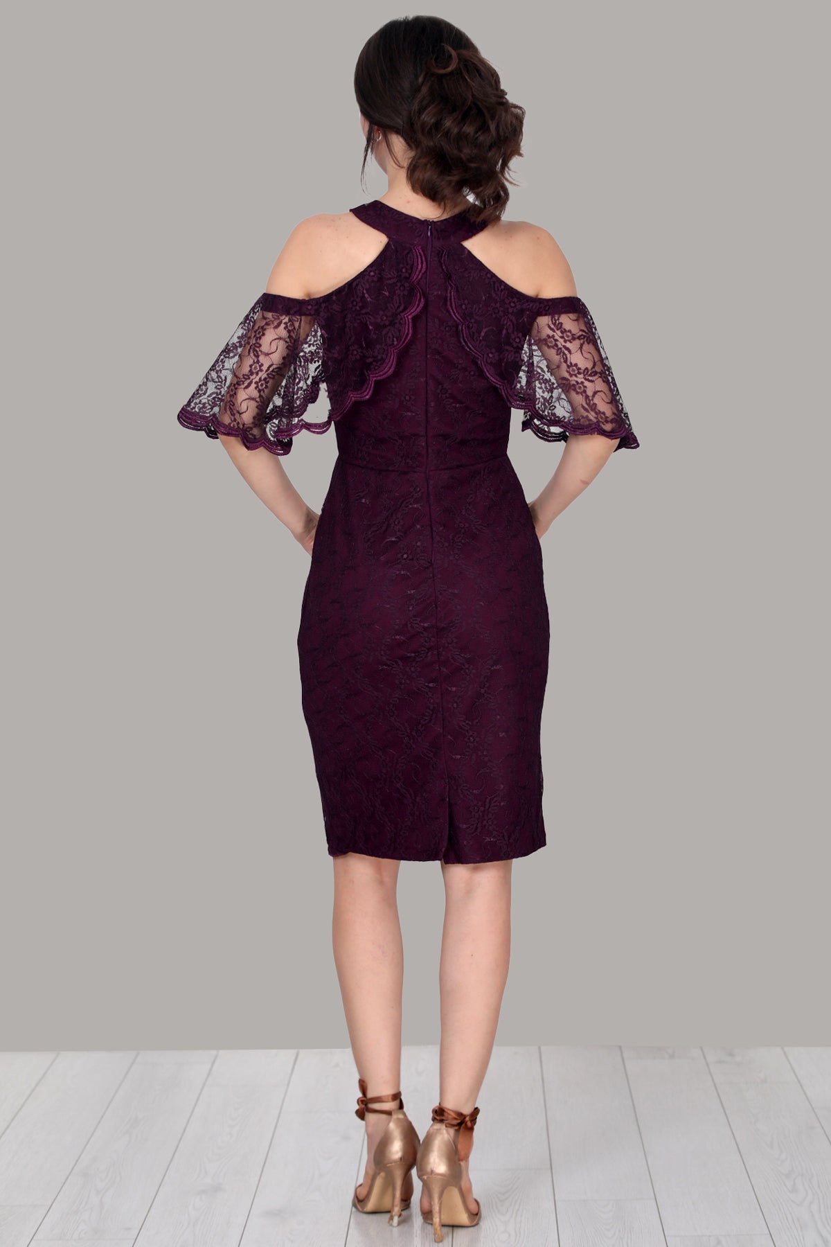 Midi-avondjurk voor dames met kanten details - NELB0588D5153K-M