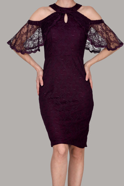 Midi-avondjurk voor dames met kanten details - NELB0588D5153K-M