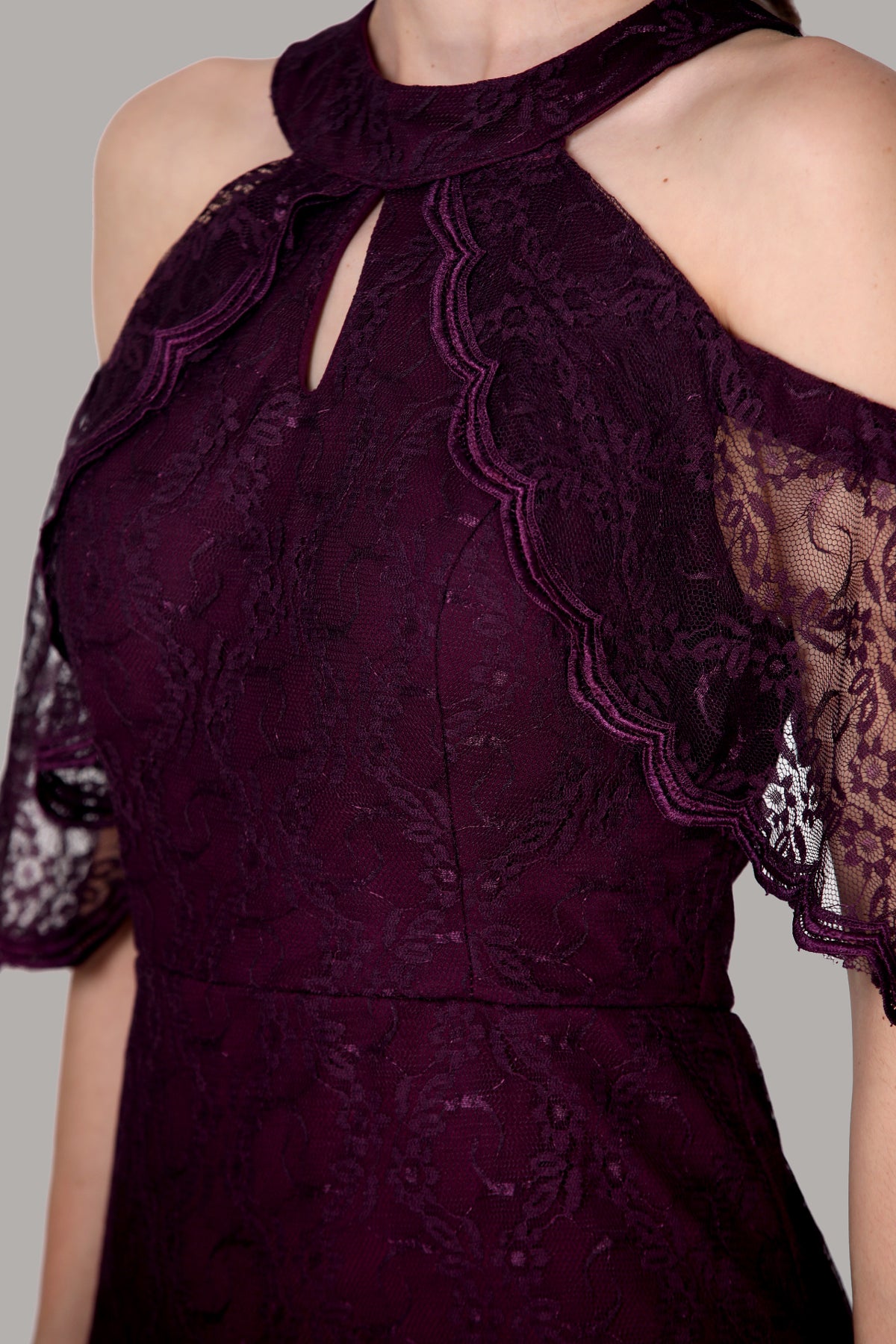 Midi-avondjurk voor dames met kanten details - NELB0588D5153K-M