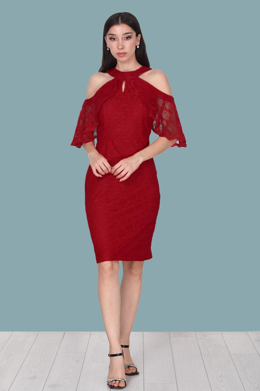 Damen Abendkleid Midikleid mit Spitzendetails - NELB0588D5153KRZ