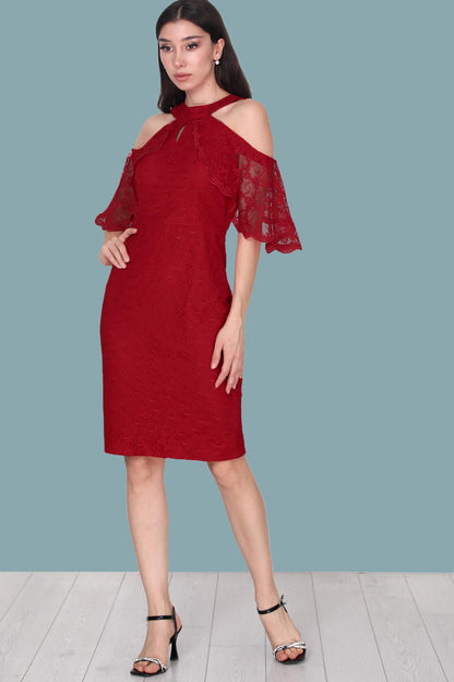 Women's evening dress midi dress with lace details - NELB0588D5153KRZ