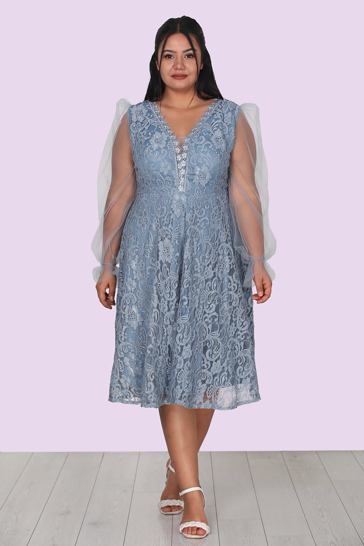 Great sizes short evening dress size 44 - NELB0588D5150MVİ