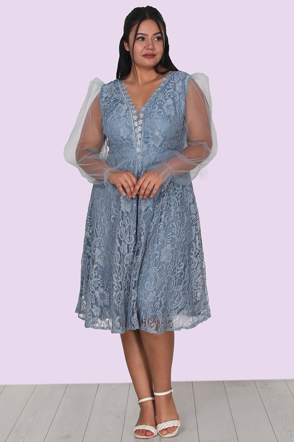 Great sizes short evening dress size 44 - NELB0588D5150MVİ