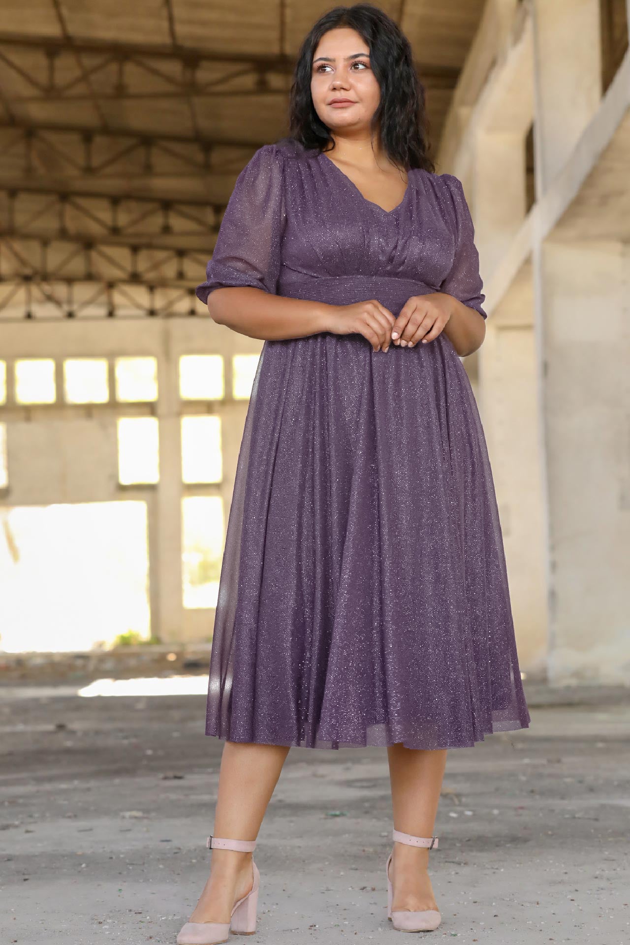 Damen Midikleid Sommerkleid für große Größen - NELB0553D8848LİL