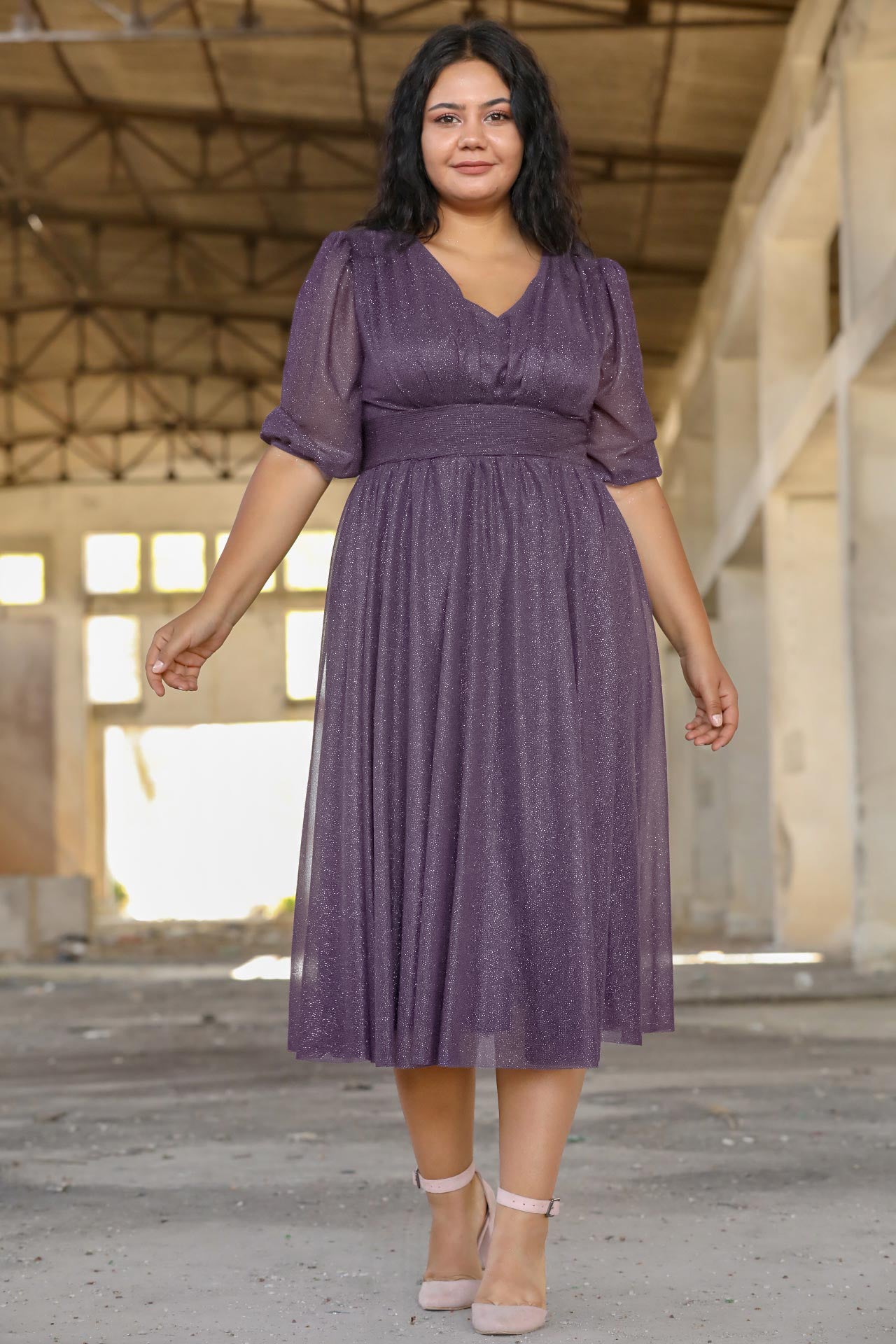 Damen Midikleid Sommerkleid für große Größen - NELB0553D8848LİL