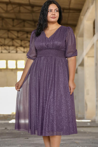 Damen Midikleid Sommerkleid für große Größen - NELB0553D8848LİL