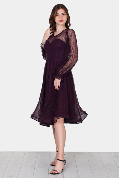 Midi-jurk voor dames, zomerjurk met off-shoulder - NELB0588D5068MOR