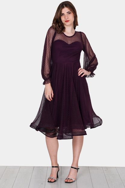 Midi-jurk voor dames, zomerjurk met off-shoulder - NELB0588D5068MOR