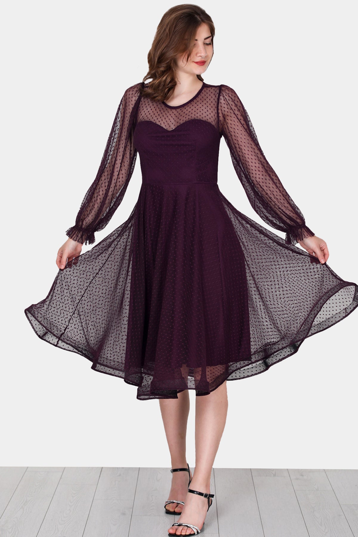 Midi-jurk voor dames, zomerjurk met off-shoulder - NELB0588D5068MOR