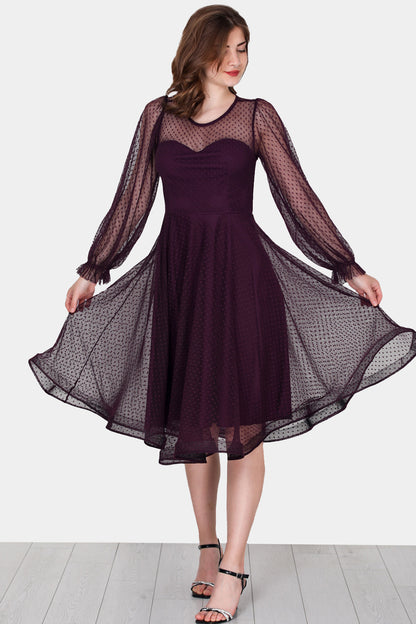 Midi-jurk voor dames, zomerjurk met off-shoulder - NELB0588D5068MOR