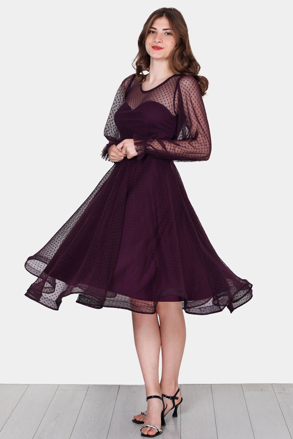 Midi-jurk voor dames, zomerjurk met off-shoulder - NELB0588D5068MOR