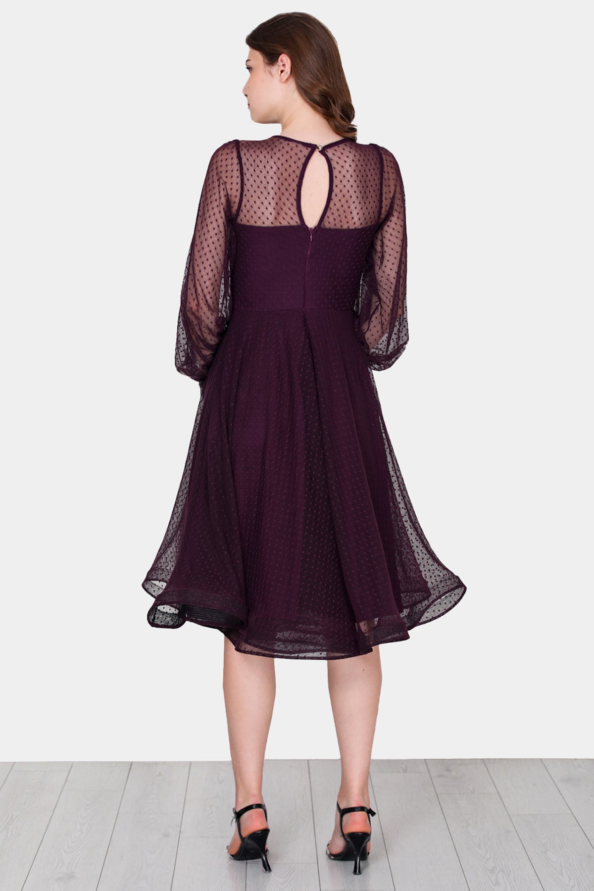 Midi-jurk voor dames, zomerjurk met off-shoulder - NELB0588D5068MOR