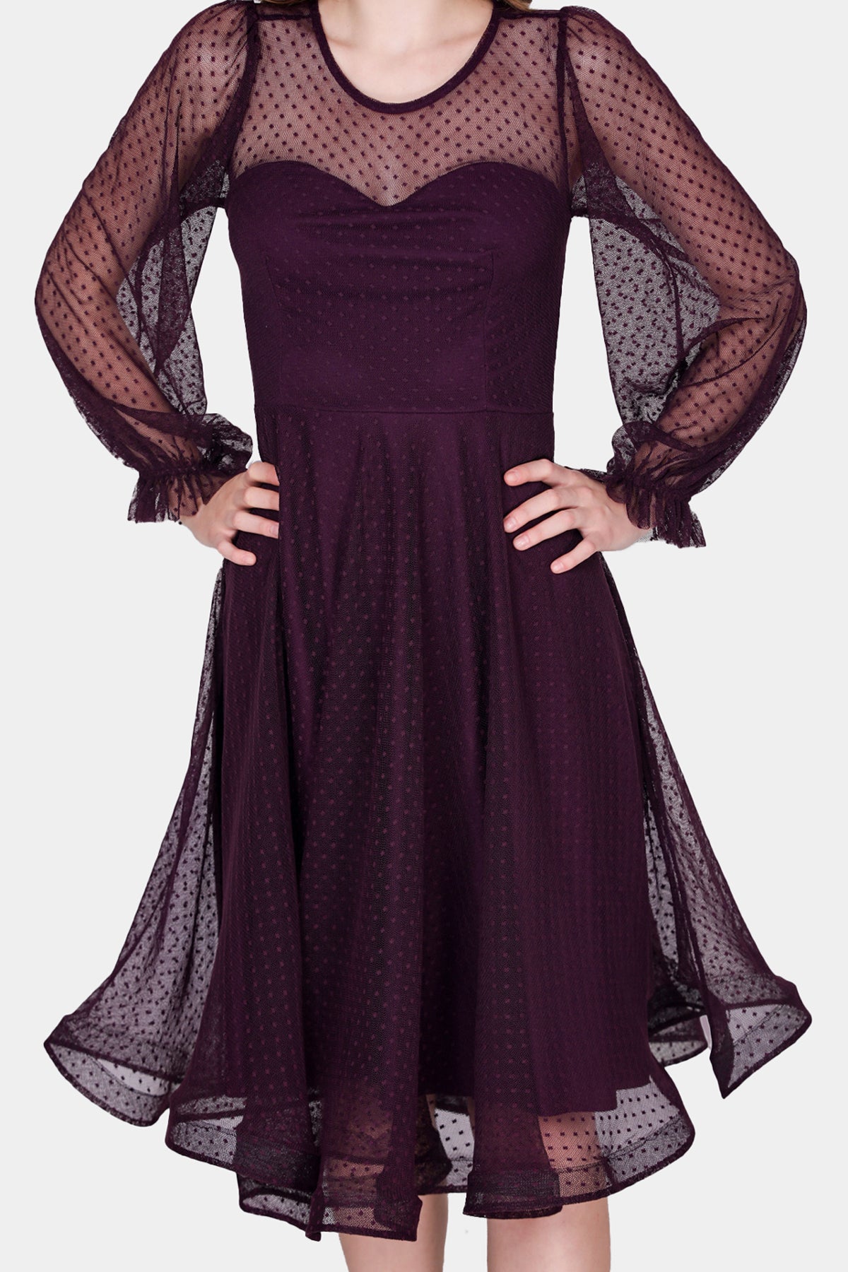 Midi-jurk voor dames, zomerjurk met off-shoulder - NELB0588D5068MOR