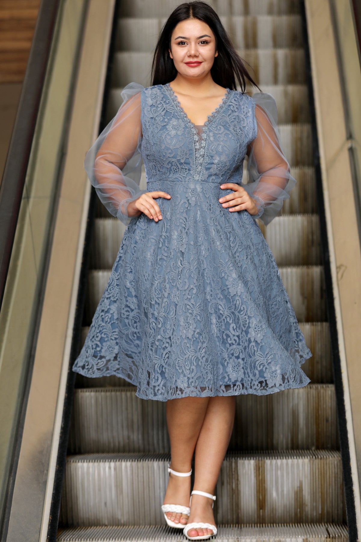 Great sizes short evening dress size 44 - NELB0588D5150MVİ